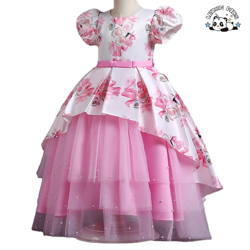 LEZONKIDS - Beautiful Little Queen Flower Girl Children Mesh Tulle Flower Girl Dresses Christmas Clothes Casual Custom Summer Kids